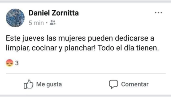 Mensaje en Faceboo de Zornitta