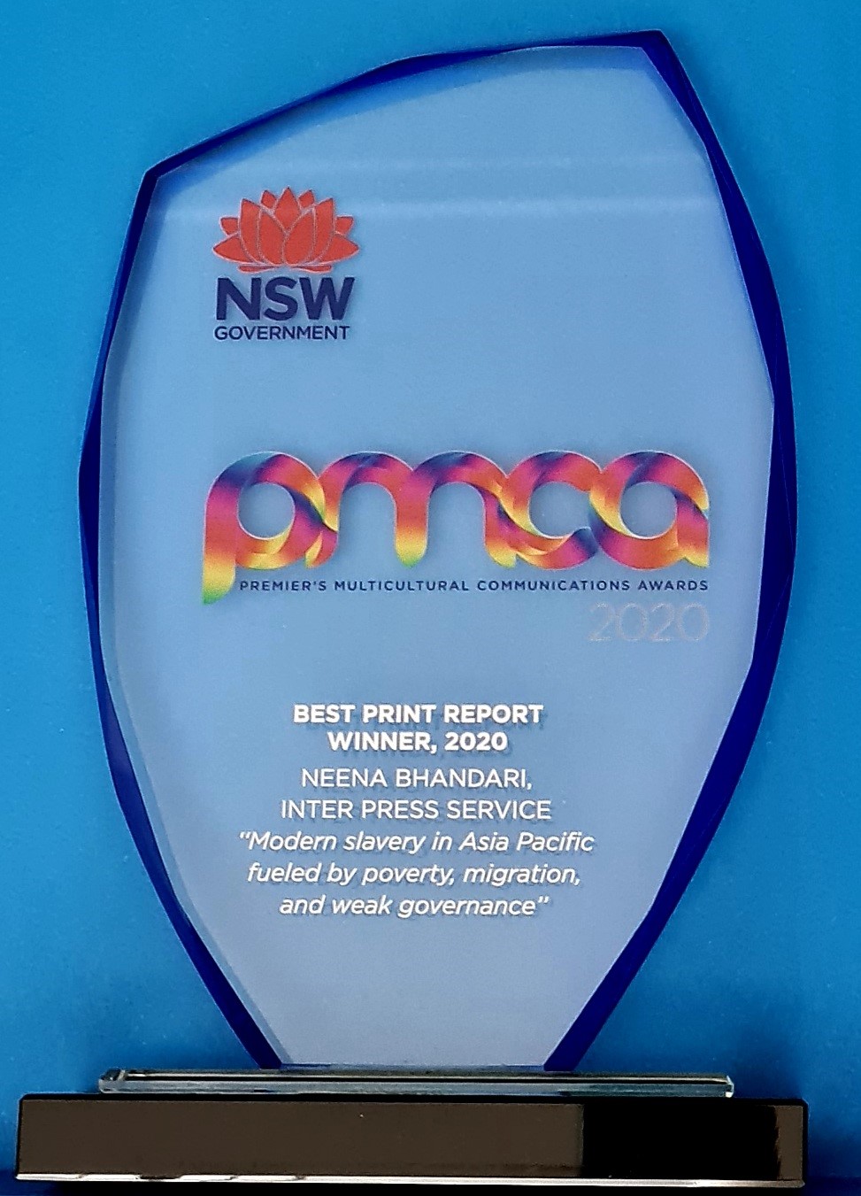 Award Trophy - 2020 NSW Premier's Multicultural Communications Award