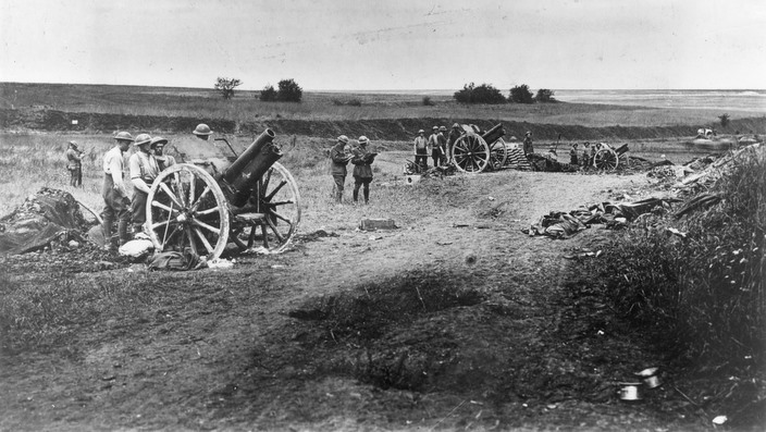 Australian artillery near Hamel, northern France, during the First World War (AAP)