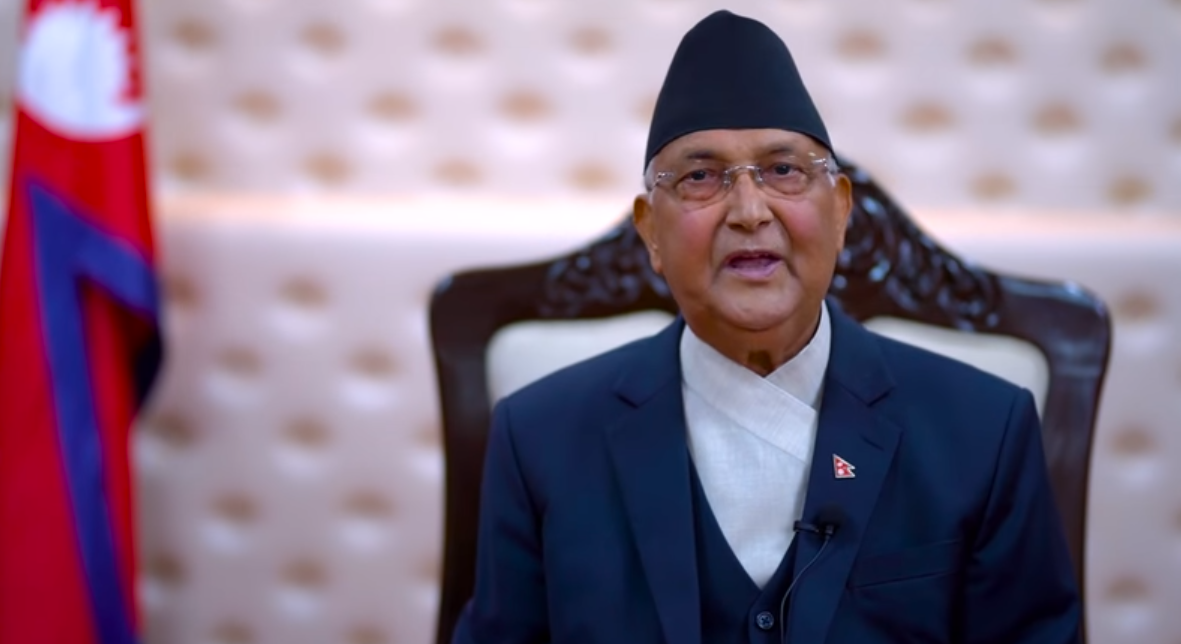 Nepal's Prime Minister KP Sharma oli addressing the nation on May Day 2020