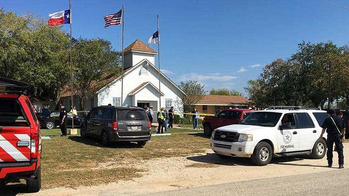 Emergency personnel respond to a fatal shooting at a Baptist church in Sutherland Springs, Texas, Sunday, Nov. 5, 2017
